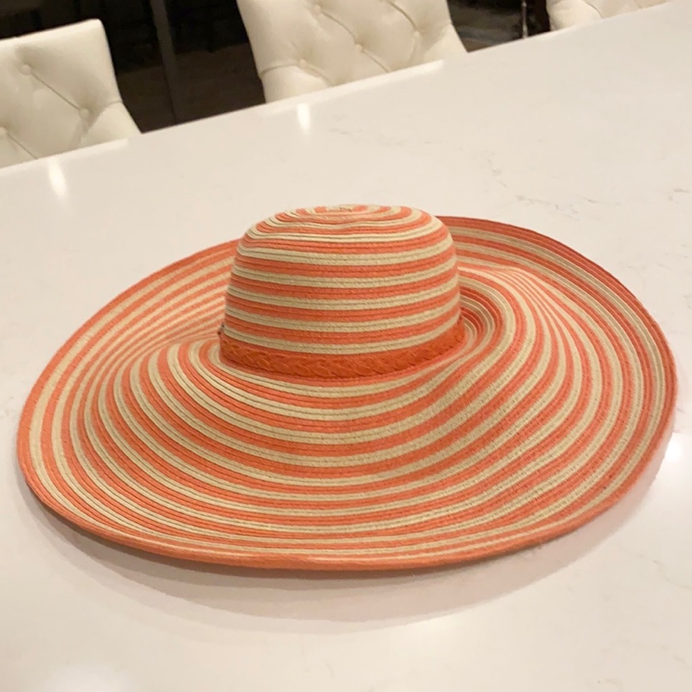 Striped Orange and Cream Wide Brim Hat - Picture 8 of 9